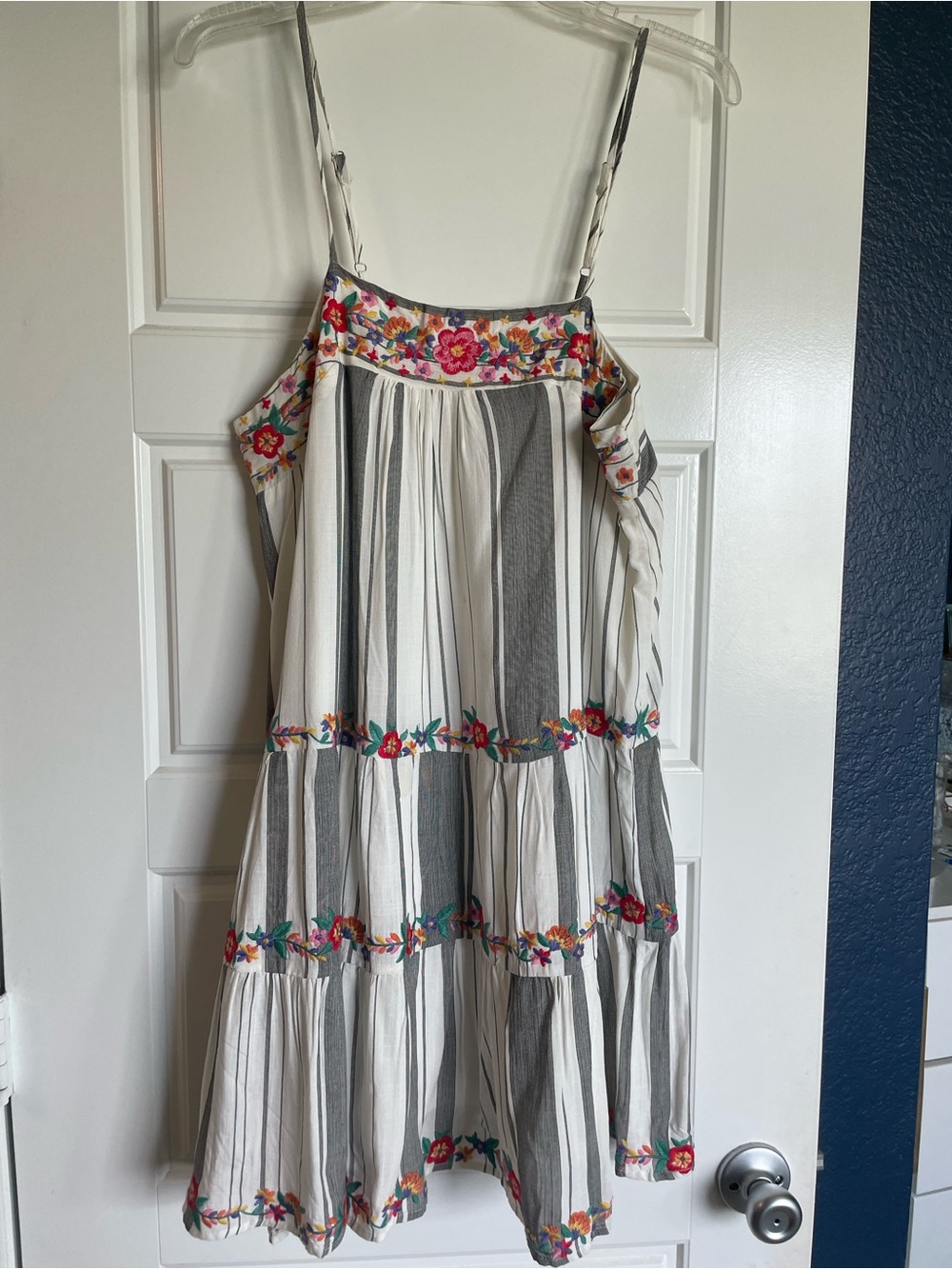 Savanna Jane White & Black Striped Sundress with Multicolor Floral Accent I